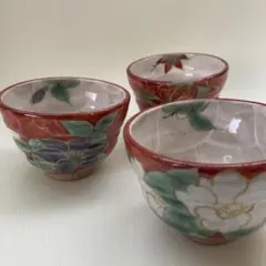 陶あん　京焼　清水焼　湯呑み　朱　3個セット
