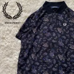 フレッドペリー ポロシャツ 薄手 ロゴ刺繍 月桂樹 ペイズリー 黒 美品 半袖