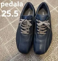 アシックスpedalaネイビー レザースニーカー　ジッパー付き　25.5cm