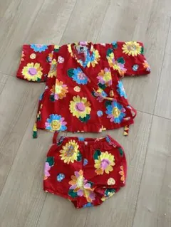 ミキハウス　赤い花柄甚平セット 90㎝　セットアップ　浴衣