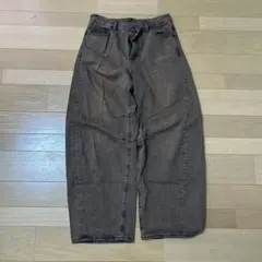 ダークグレー ハイウエスト ワイドデニムパンツ