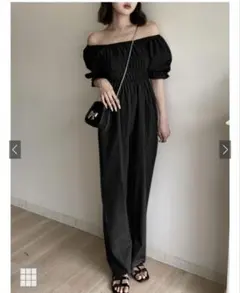 グレイルＧＲＬブラック 袖2Wayシャーリングオールインワン Mサイズ