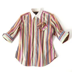 ラルフローレン マルチカラーストライプ クレリックシャツ 7分袖