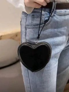 ハート型ポーチ バッグチャーム　黒