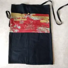和風花柄ウエストエプロン 黒と赤日本製のサムネイル