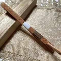 着物-帯締め992 【正絹】組紐 銘入り 共箱付き 上品な黄土茶色 フォーマル