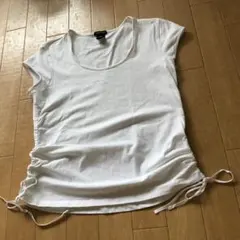 白ティシャツ　ストレッチ　すそリボン　絞り　ビンテージ　GAP 半袖　ヨガウェア