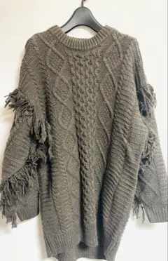 ロデオクラウン　オリーブグリーン ケーブル編みニット フリンジ付き　未使用