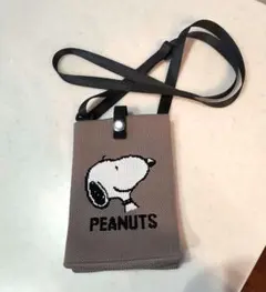 スヌーピー ニットバッグ PEANUTS グレー ポシェット スマホホルダー
