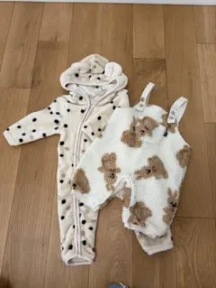 【futafuta】もこもこ ボアサロペット フリースカバーオール セット売り