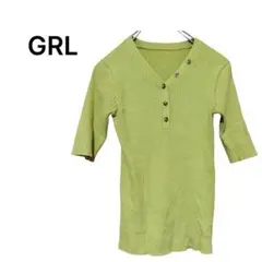 GRL リブヘンリーネックニットトップス ライトグリーン L 秋服