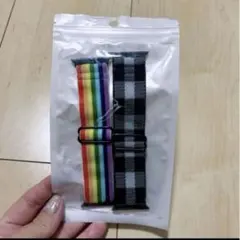 Apple Watch 40 mm 38 mm バンド 虹色 黒白 チェック