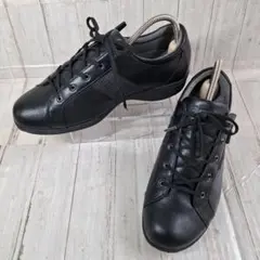 美品【24㎝】ASICS 本革 ウォーキングシューズ 黒 レザー 外反母趾