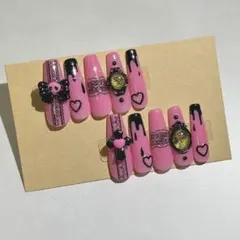 ハンドメイド ピンクネイル 地雷系 量産型 レースネイル ネイルチップ