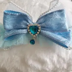 水色リボン　ヘアクリップ