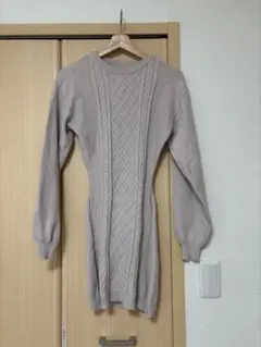 ベージュ ケーブル編み ミニワンピース S