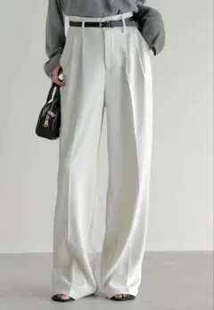 スラックス パンツ ダブルタックカラーワイドパンツ レディース