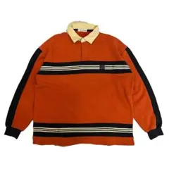 90s ELLE HOMME ラガーシャツ スウェット地 オレンジ 紺 Lのサムネイル