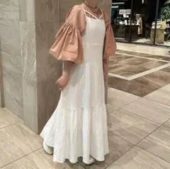 ホワイト 楊柳ティアードキャミワンピース　レトロガール