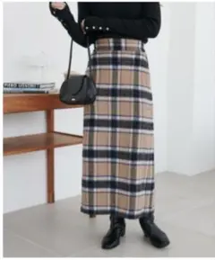 Discoat ベージュチェック柄タイトスカート フリーサイズ