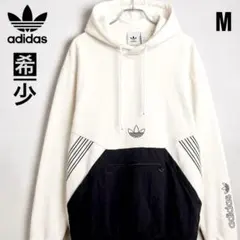 希少　アディダス パーカー フーディー　白黒 切替 刺繍ロゴ M 人気　美品