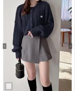 ロゴ刺繍ケーブルニットショート丈カーディガン［K9311d］