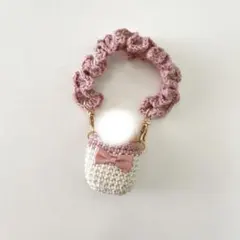 ミニチュアドール持ち運びフリルストラップ◎くすみピンク