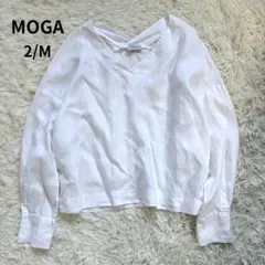 MOGA Vネック リネン ブラウス 白 サイズ2 麻100% 春夏 ゆったりのサムネイル