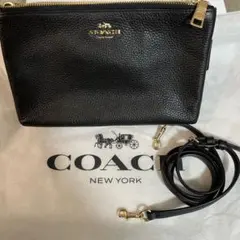 未使用　コーチ　2way　ショルダーバッグ　レイラ　チャーム　カード　レザー　黒