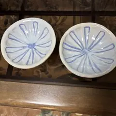 和食器 藍色 輪花皿 2枚セット　手作り