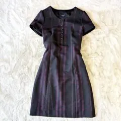 burberry バーバリー　L ワンピース￼ 半袖　チェック￼ 総柄　刻印　黒