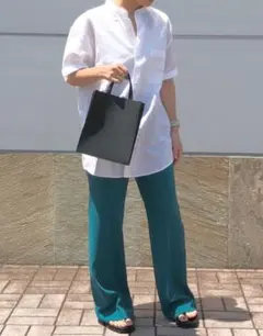 UNIQLO リネンコットンスタンドカラーシャツ 白 半袖