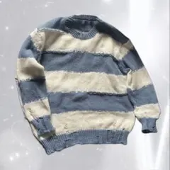 水色 白 ボーダーニット サブカル