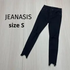 ● JEANASIS ジーナシス　ブラックデニム　ダメージ　size S