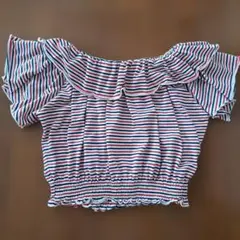 オフショルダー ボーダー フリル トップスのサムネイル