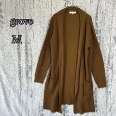 【グローブ】ブラウン ロングニットカーディガン M レディース a4038
