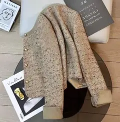 ベージュ系ツイードジャケット レディース