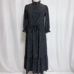 To b. by agnes b. ドットワンピース ロング丈 フリル 黒36