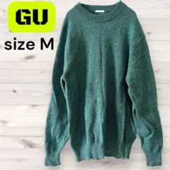 【GU】ミックスカラー クルーネック ニット グリーン M ユニセックス