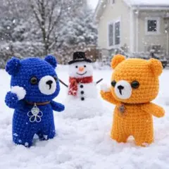 あみぐるみクマ キーホルダー 青 オレンジ