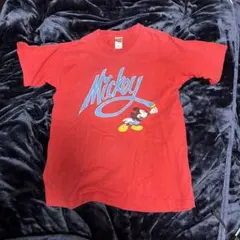 ヴィンテージ USA製 ミッキーマウス プリント Tシャツ レッド