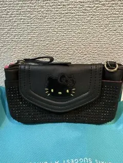 ハローキティ ストーン装飾 長財布 黒 ポシェットワレット