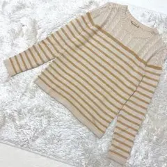 ❄️クローラ ケーブル切替ボーダーニット ウール混 ベージュ×キャメル 大人可愛い