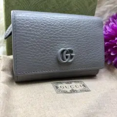 美品 グッチ パイソン GGマーモント コンパクト 二つ折り ライトブルー