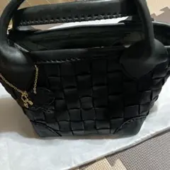 robita 黒 レザー 編み込み トートバッグ