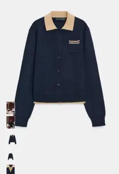 ZARA コントラストダブルレイヤーポロニットカーディガンL 新品未使用タグ付き