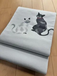名古屋帯 リアル猫 かわいい 薄グレー 正絹 お仕立て込み - メルカリ