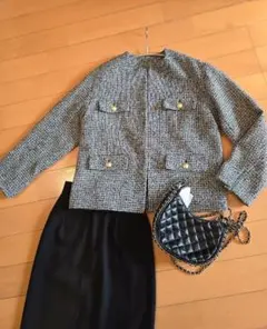 Milla Owen ノーカラー ツイードジャケット サイズ0 バッグ希望制)