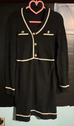 SHEIN リブ編み 黒 ニット ミニワンピース