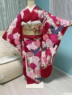 振袖 振袖6点セット 振袖フルセット 成人式 正絹 紺色 大きな牡丹柄